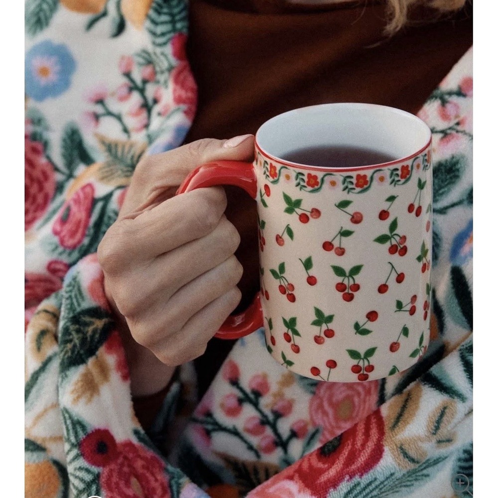 New In Box Rifle Paper Co Cherries Mug Porcelain Cute Artsy Summer Coffee Cup - Picture 2 of 7